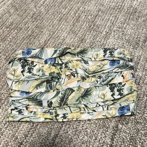 Abercrombie & Fitch Floral Pattern Ruched Poplin Tube Top (Size XS)